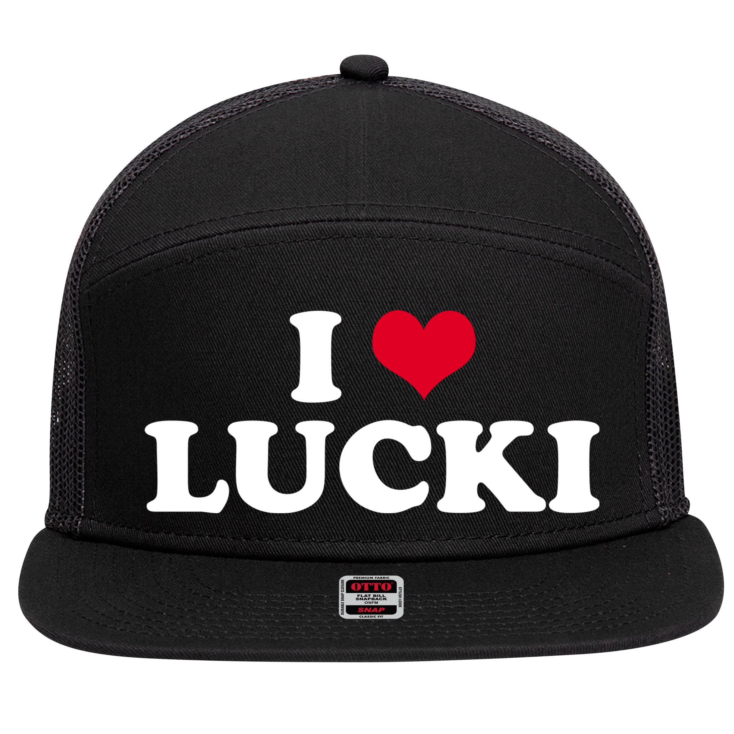 I Love Lucki 7 Panel Mesh Trucker Snapback Hat