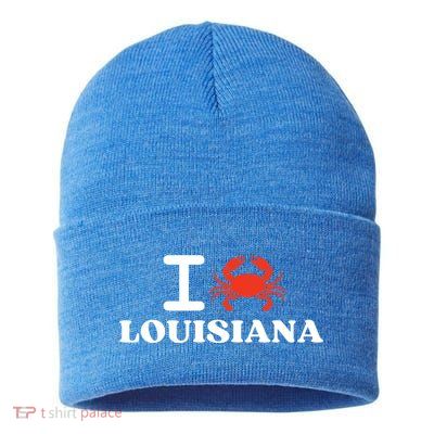 I Love Louisiana Crab Shellfish National Seafood Month Gift Sustainable Knit Beanie