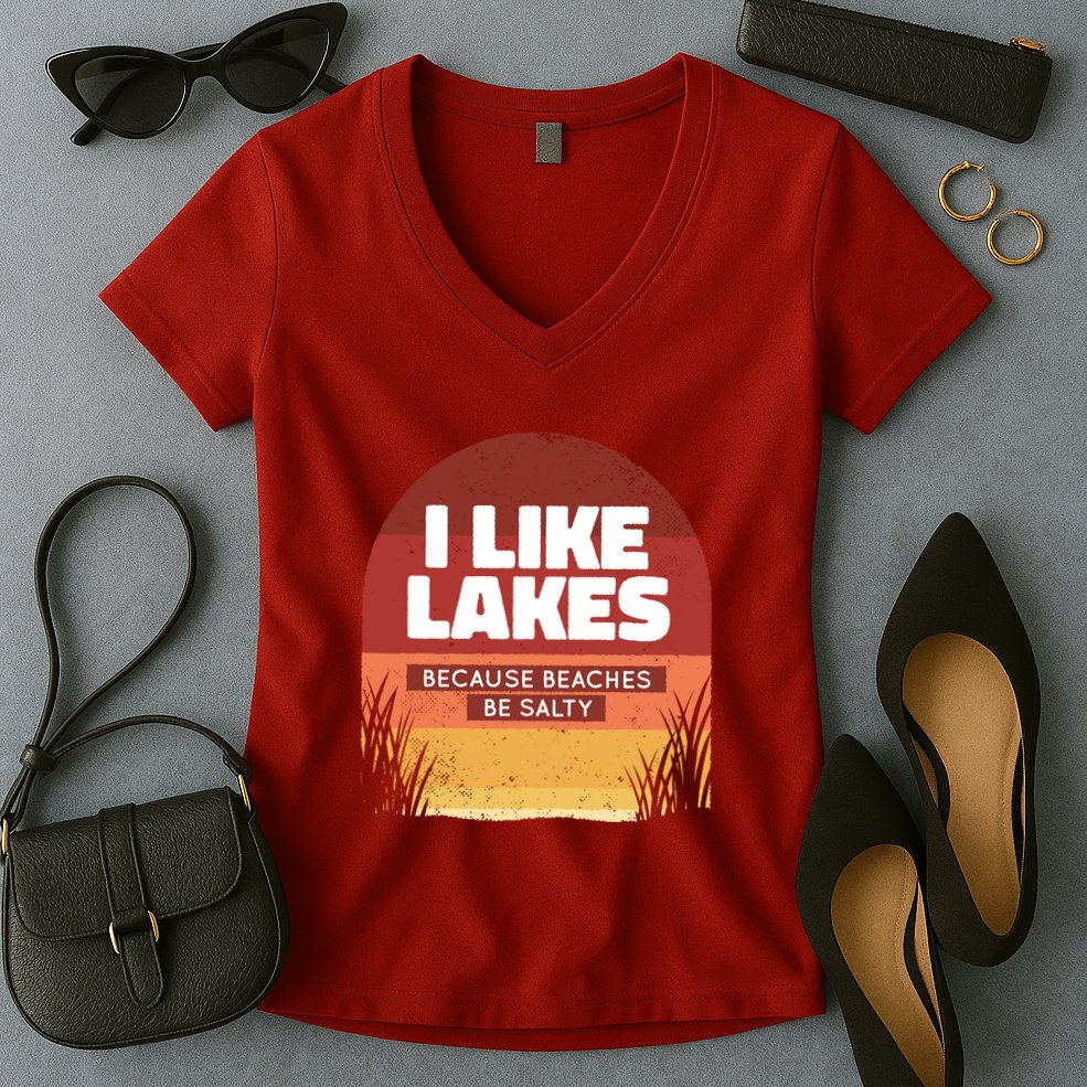 I Like Lakes Because Beaches Be Salty Women's V-Neck T-Shirt
