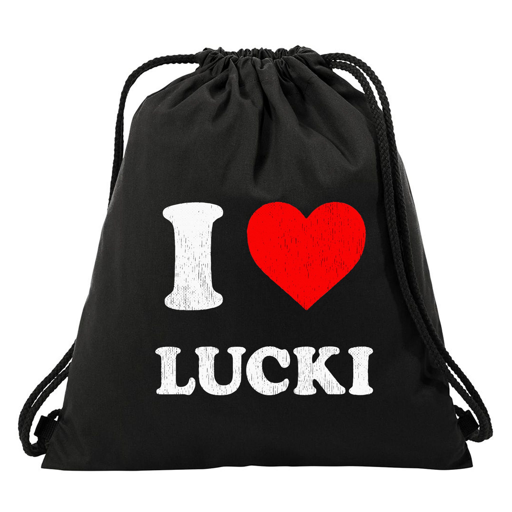 I Love Lucki funny sayings Drawstring Bag