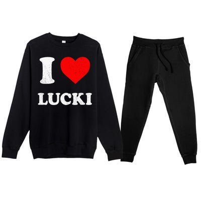 I Love Lucki funny sayings Premium Crewneck Sweatsuit Set