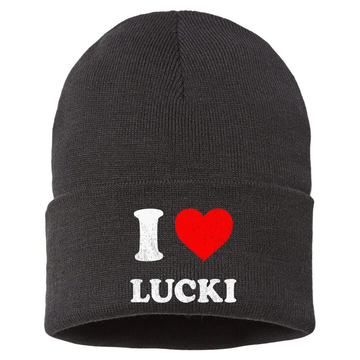 I Love Lucki funny sayings Sustainable Knit Beanie