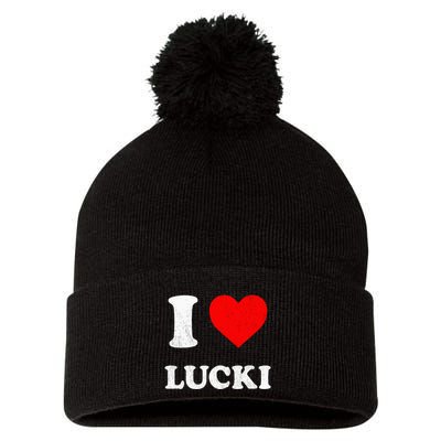 I Love Lucki funny sayings Pom Pom 12in Knit Beanie