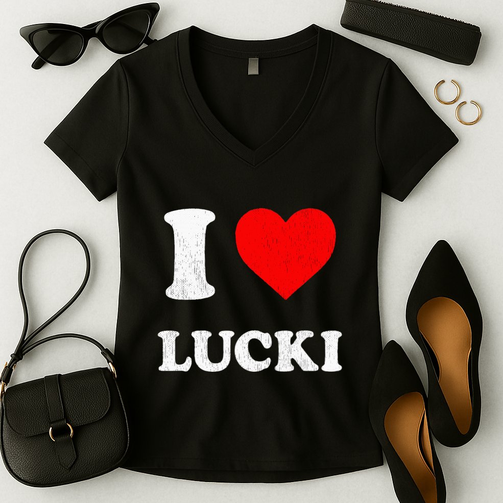I Love Lucki funny sayings Women's V-Neck T-Shirt