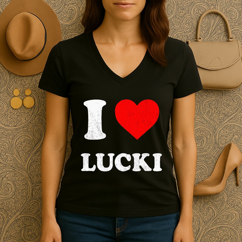 I Love Lucki funny sayings Women's V-Neck T-Shirt