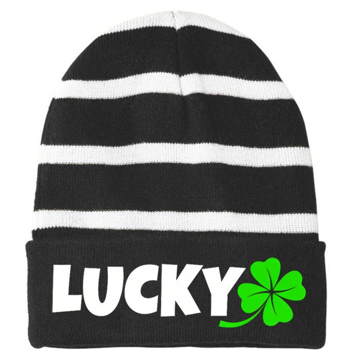 Irish Luck Lucky Clover Leaf Saint Irish Pats St PatrickS Day Striped Beanie with Solid Band