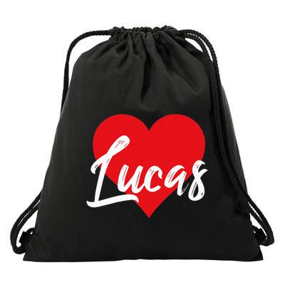 I Love Lucas First Name Drawstring Bag