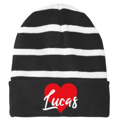 I Love Lucas First Name Striped Beanie with Solid Band