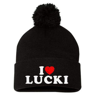 I Love Lucki I Heart Lucki Red Heart Pom Pom 12in Knit Beanie