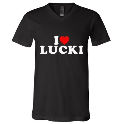 I Love Lucki I Heart Lucki Red Heart V-Neck T-Shirt