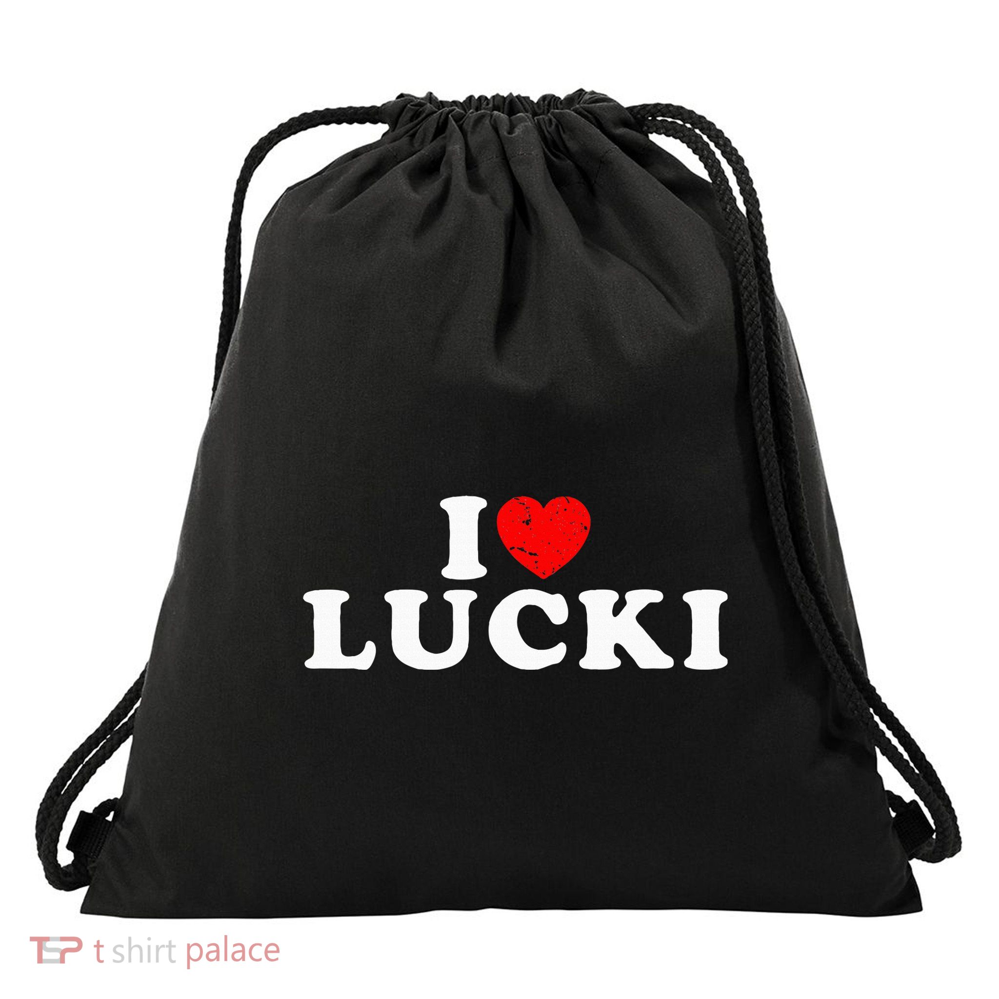 I Love Lucki I Heart Lucki Red Heart Drawstring Bag