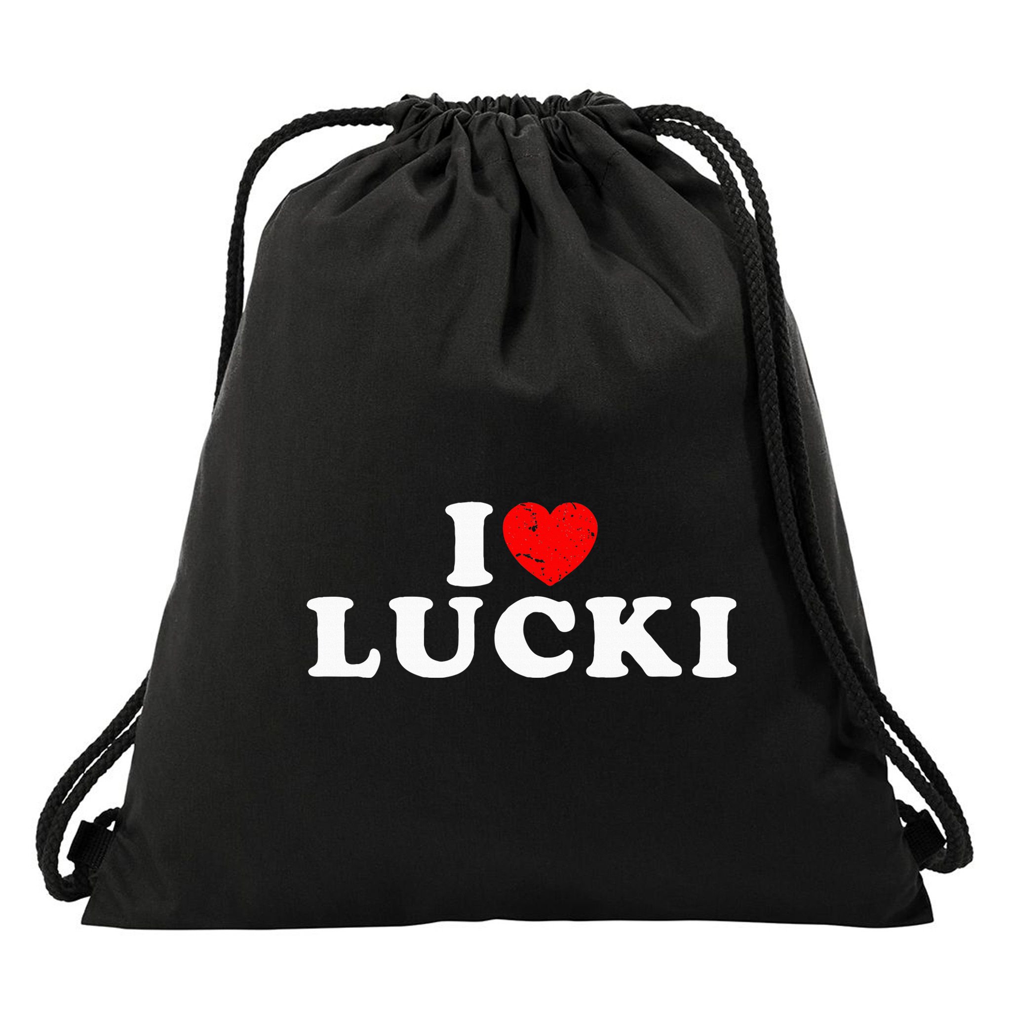 I Love Lucki I Heart Lucki Red Heart Drawstring Bag