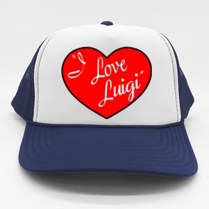 I Love Luigi Mangione Lucy Red Heart Trucker Hat