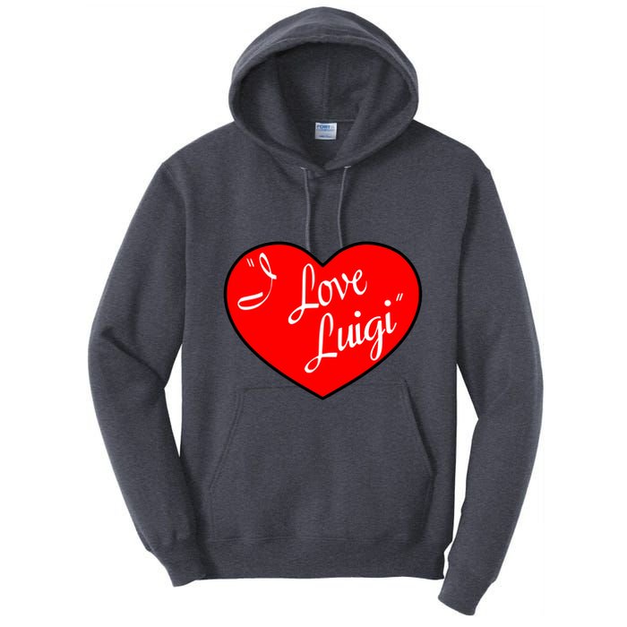 I Love Luigi Mangione Lucy Red Heart Tall Hoodie