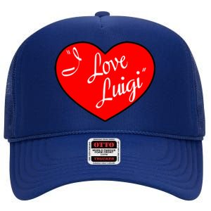 I Love Luigi Mangione Lucy Red Heart High Crown Mesh Back Trucker Hat