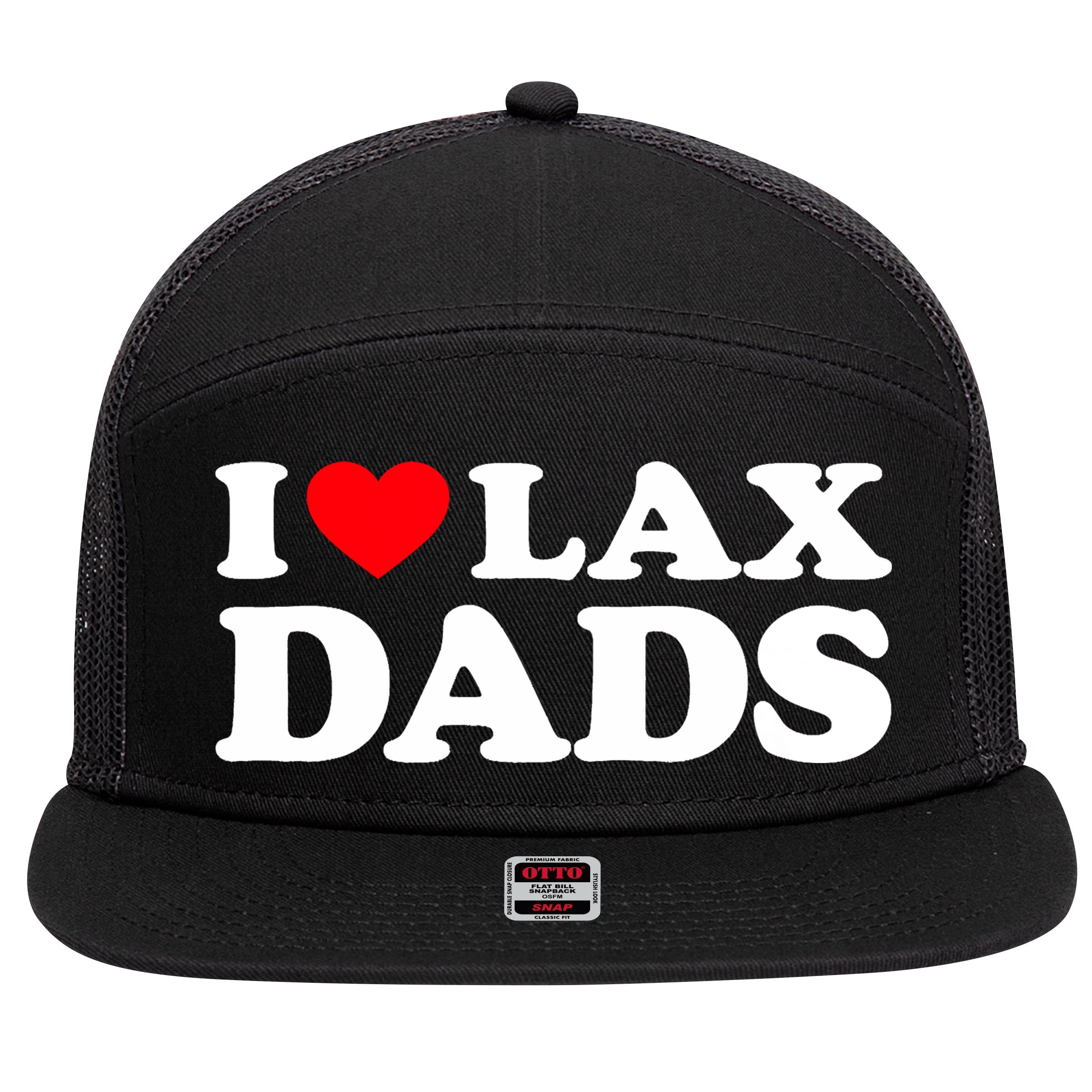 I Love Lax Dads I Heart Lax Dads 7 Panel Mesh Trucker Snapback Hat