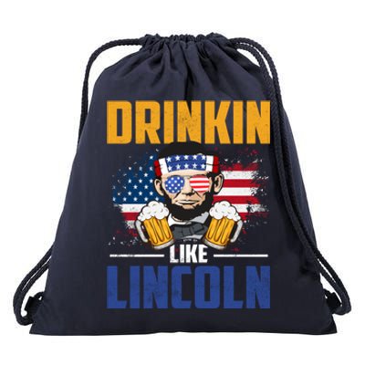 Ing Like Lincoln 4th Of July Abraham Merica Flag Gift Drawstring Bag