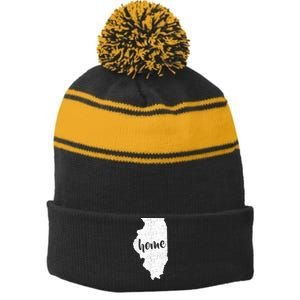 Illinois Home State Stripe Pom Pom Beanie