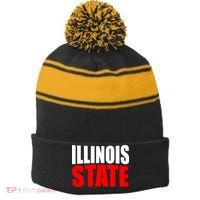 Illinois State Stripe Pom Pom Beanie