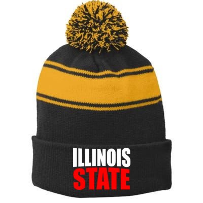 Illinois State Stripe Pom Pom Beanie