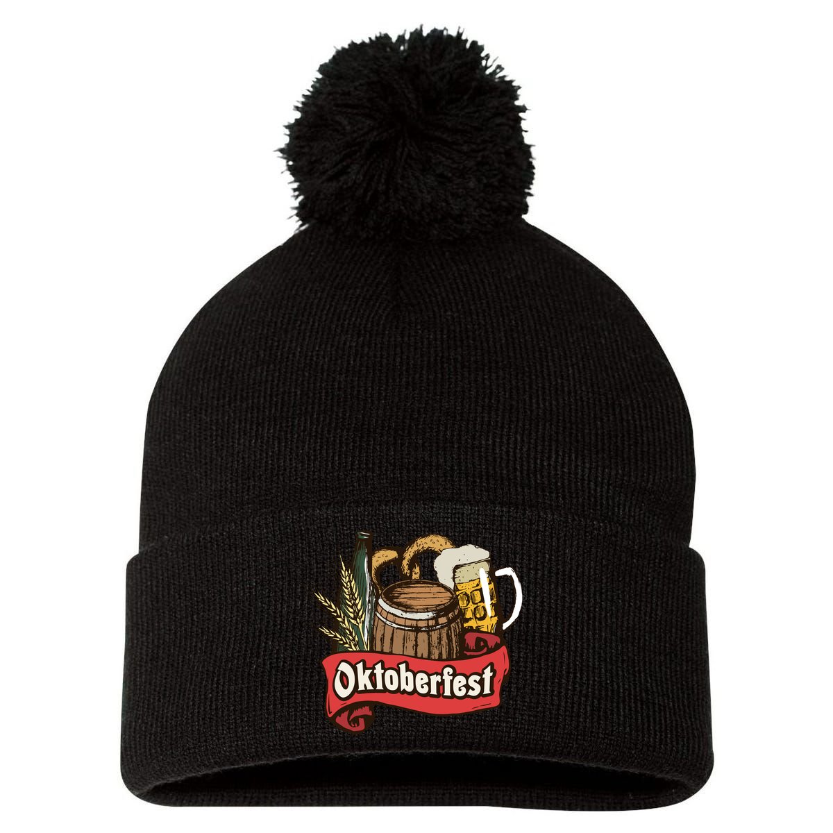 Illustration Oktoberfest Pom Pom 12in Knit Beanie