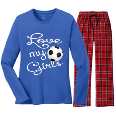 I Love My Soccer Futbol Great Gift For Momgiftcute Soccer Mom Gift Women's Long Sleeve Flannel Pajama Set 