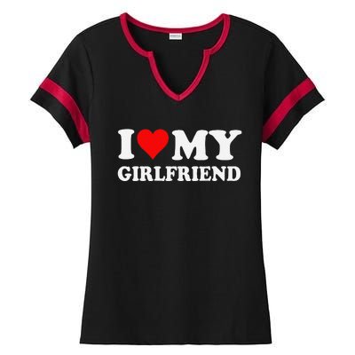 I Love My Hot Girlfriend I Heart My Hot Girlfriend Funny Gift Ladies Halftime Notch Neck Tee