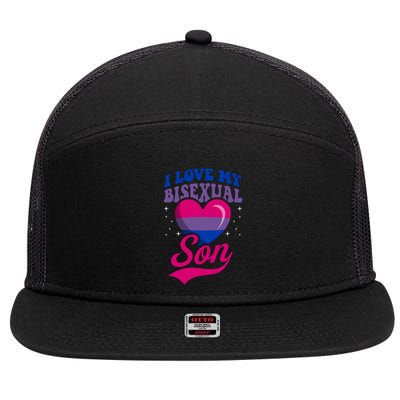 I Love My Bisexual Son Bisexual Pride Flag Rainbow Mom Dad Cute Gift 7 Panel Mesh Trucker Snapback Hat