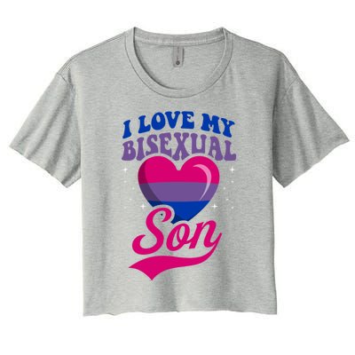 I Love My Bisexual Son Bisexual Pride Flag Rainbow Mom Dad Cute Gift Women's Crop Top Tee