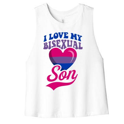 I Love My Bisexual Son Bisexual Pride Flag Rainbow Mom Dad Cute Gift Women's Racerback Cropped Tank