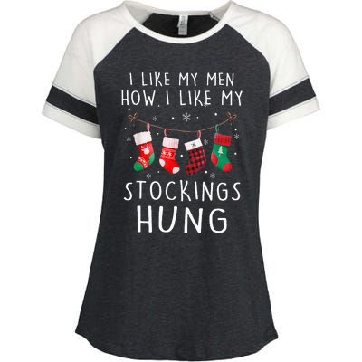 I Like My How I Like My Stockings Hung Funny Christmas Enza Ladies Jersey Colorblock Tee