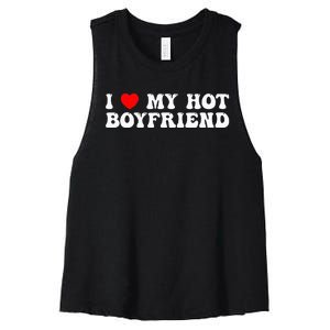 I Love My Boyfriend I Love My Hot Boyfriend So Stay Away Women's Racerback Cropped Tank