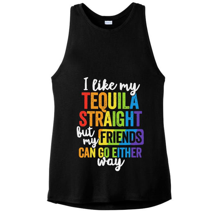 I Like My Tequila Straight But My Friends Can Go Either Way Ladies PosiCharge Tri-Blend Wicking Tank