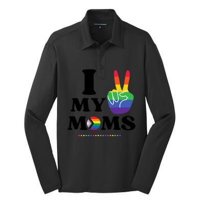 I Love My 2 Moms Supports Lgbtq+ Parenthood Proud Family Cool Gift Silk Touch Performance Long Sleeve Polo