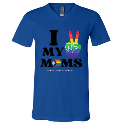 I Love My 2 Moms Supports Lgbtq+ Parenthood Proud Family Cool Gift V-Neck T-Shirt