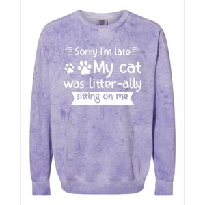 Im Late My Cat Was Litterally Sitting On Me Cat Great Gift Colorblast Crewneck Sweatshirt