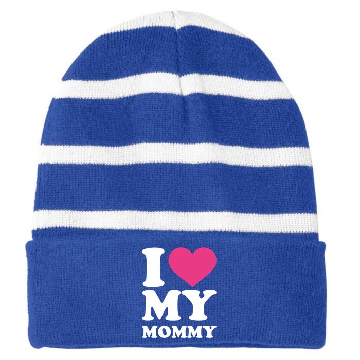 I Love My Mommy Cool Gift Striped Beanie with Solid Band