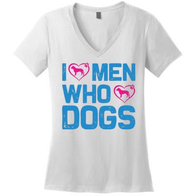 I Love Man Who Loves Dogs Women's V-Neck T-Shirt