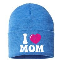 I Love My Mom Valentine's Day Mother's Day For Mother Mommy Gift Sustainable Knit Beanie