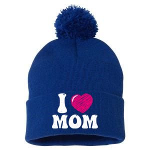 I Love My Mom Valentine's Day Mother's Day For Mother Mommy Gift Pom Pom 12in Knit Beanie