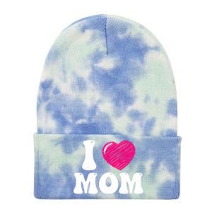 I Love My Mom Valentine's Day Mother's Day For Mother Mommy Gift Tie Dye 12in Knit Beanie