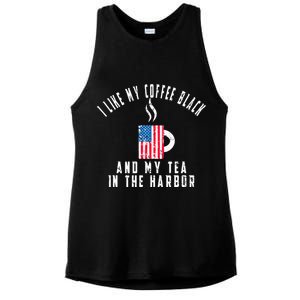 I Like My Coffee Black And My Tea In The Harbor US Flag Cup Ladies PosiCharge Tri-Blend Wicking Tank