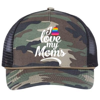 I Love My Moms Gift Lgbtq+ Son Or Daughter Gift I Have 2 Moms! Gift Retro Rope Trucker Hat Cap