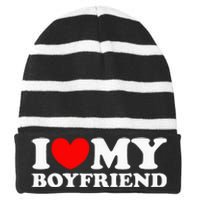 I Love My Boyfriend I Heart My Boyfriend Striped Beanie with Solid Band