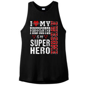 I Love My Awesome Firefighter Is My Superhero Firefighter Gift Ladies PosiCharge Tri-Blend Wicking Tank