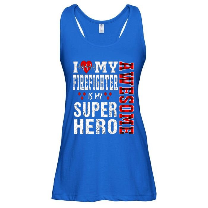 I Love My Awesome Firefighter Is My Superhero Firefighter Gift Ladies Essential Flowy Tank