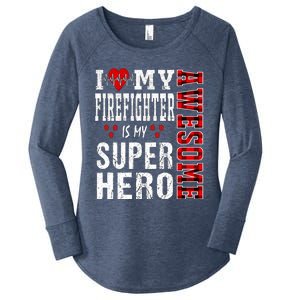 I Love My Awesome Firefighter Is My Superhero Firefighter Gift Women's Perfect Tri Tunic Long Sleeve Shirt