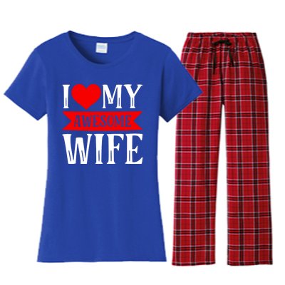 I Love My Awesome Wife Matching Couple Valentine's Day Gift Women's Flannel Pajama Set