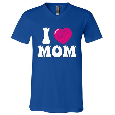 I Love My Mom Valentine's Day Mother's Day For Mother Mommy Gift V-Neck T-Shirt