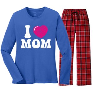 I Love My Mom Valentine's Day Mother's Day For Mother Mommy Gift Women's Long Sleeve Flannel Pajama Set 